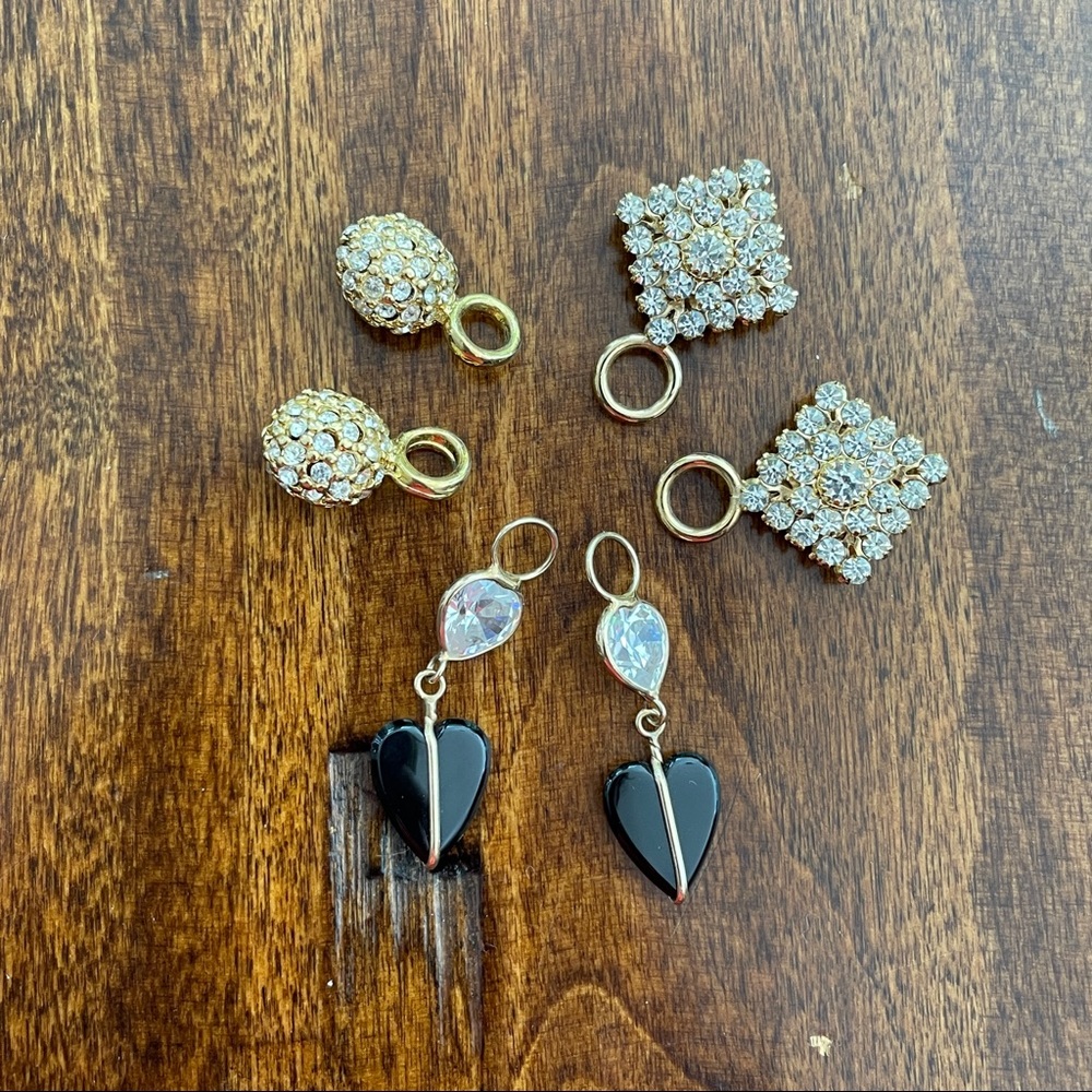 Set of 3 pairs of gold tone and faux diamond earring enhancer charms